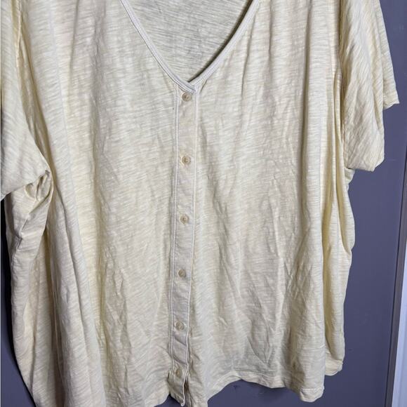 Old Navy Yellow V Neck Button Front Short Sleeve Cotton Top 3X - Picture 2 of 7
